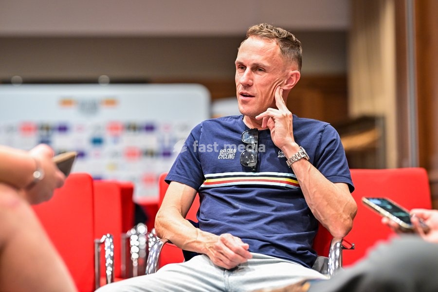 Coach of the Belgian national cycling team Serge Pauwels pictured during a press conference at the cycling UEC Road European Championships, in Ljubljana, Slovenia Monday 5 October 2026. The UEC Road European Championships are taking place from 02 to 07 October in Ljubljana, Slovenia