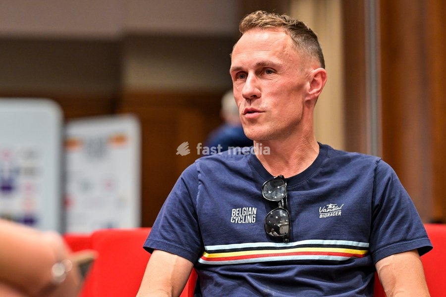 Coach of the Belgian national cycling team Serge Pauwels pictured during a press conference at the cycling UEC Road European Championships, in Ljubljana, Slovenia Monday 5 October 2026. The UEC Road European Championships are taking place from 02 to 07 October in Ljubljana, Slovenia