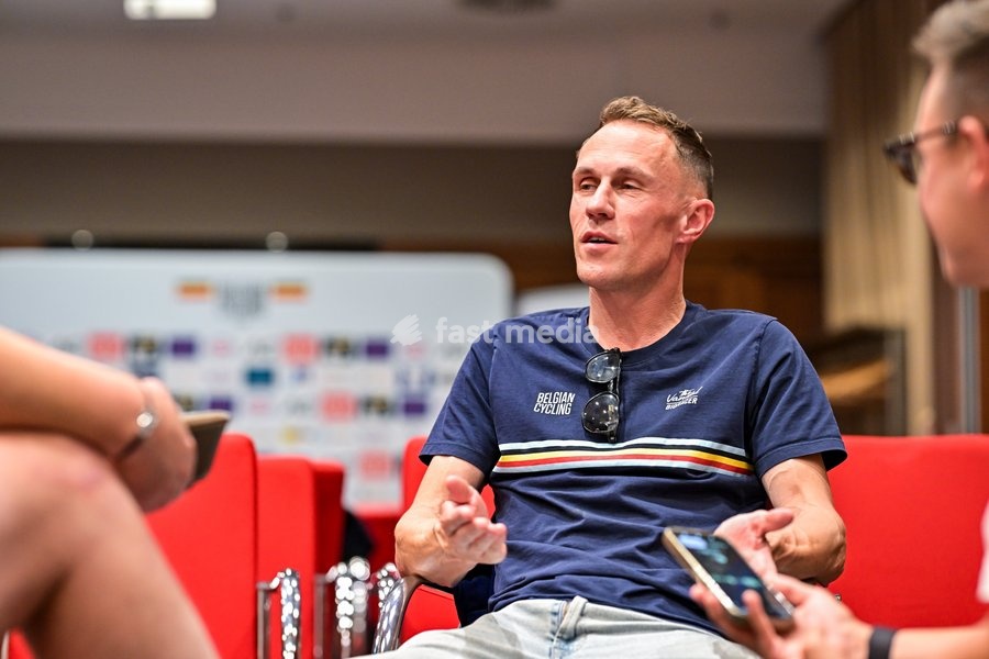 Coach of the Belgian national cycling team Serge Pauwels pictured during a press conference at the cycling UEC Road European Championships, in Ljubljana, Slovenia Monday 5 October 2026. The UEC Road European Championships are taking place from 02 to 07 October in Ljubljana, Slovenia