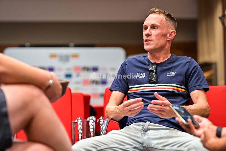 Coach of the Belgian national cycling team Serge Pauwels pictured during a press conference at the cycling UEC Road European Championships, in Ljubljana, Slovenia Monday 5 October 2026. The UEC Road European Championships are taking place from 02 to 07 October in Ljubljana, Slovenia