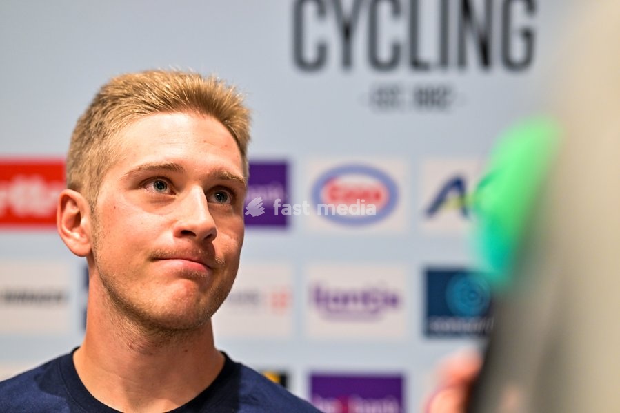 Belgian Ilan Van Wilder is pictured during a press conference at the cycling UEC Road European Championships, in Ljubljana, Slovenia Monday 5 October 2026. The UEC Road European Championships are taking place from 02 to 07 October in Ljubljana, Slovenia