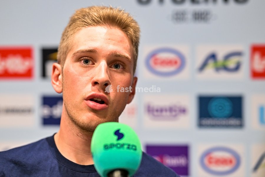 Belgian Ilan Van Wilder is pictured during a press conference at the cycling UEC Road European Championships, in Ljubljana, Slovenia Monday 5 October 2026. The UEC Road European Championships are taking place from 02 to 07 October in Ljubljana, Slovenia
