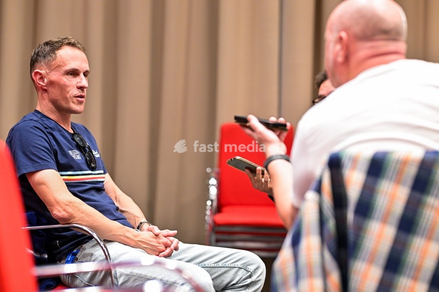 Coach of the Belgian national cycling team Serge Pauwels pictured during a press conference at the cycling UEC Road European Championships, in Ljubljana, Slovenia Monday 5 October 2026. The UEC Road European Championships are taking place from 02 to 07 October in Ljubljana, Slovenia