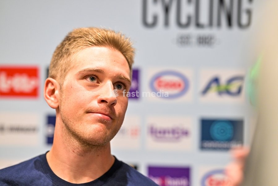 Belgian Ilan Van Wilder is pictured during a press conference at the cycling UEC Road European Championships, in Ljubljana, Slovenia Monday 5 October 2026. The UEC Road European Championships are taking place from 02 to 07 October in Ljubljana, Slovenia