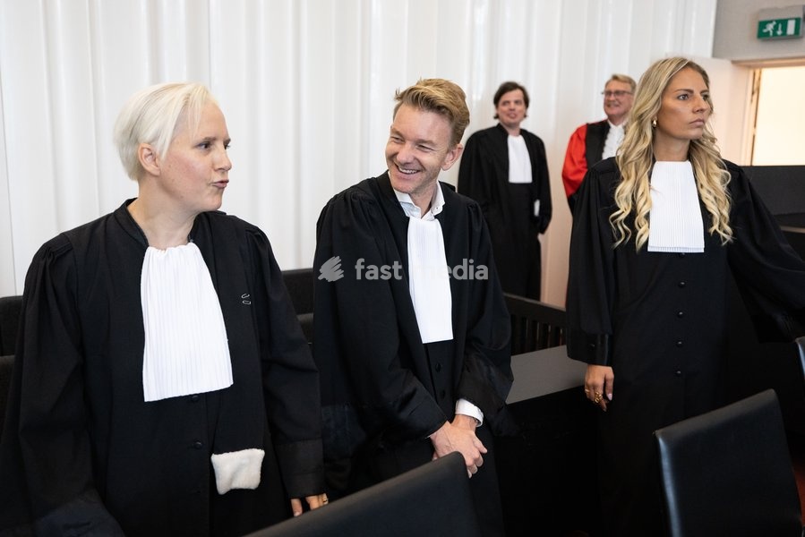 Lawyer Nina Van Eeckhout, Nick Heinen, Raan Colman, public prosecutor Serge Malefason, Justine De Poorter pictured during the composition of the jury in the case of D. De Kock and his ex-girlfriend R. Wuytack regarding the death of Dean Verberckmoes, before the Assizes Court of East-Flanders in…