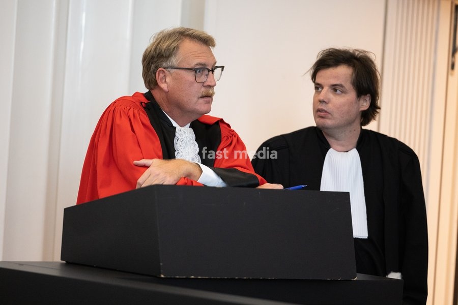 Public Prosecutor Serge Malefason and lawyer Raan Colman pictured during the composition of the jury in the case of D. De Kock and his ex-girlfriend R. Wuytack regarding the death of Dean Verberckmoes, before the Assizes Court of East-Flanders in Gent, on Monday 5 October 2026. De Kock is accused…