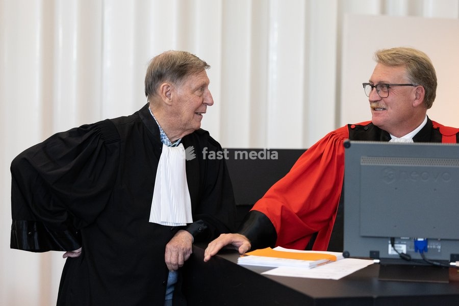 Lawyer Jef Vermassen and Public Prosecutor Serge Malefason pictured during the composition of the jury in the case of D. De Kock and his ex-girlfriend R. Wuytack regarding the death of Dean Verberckmoes, before the Assizes Court of East-Flanders in Gent, on Monday 5 October 2026. De Kock is accused…