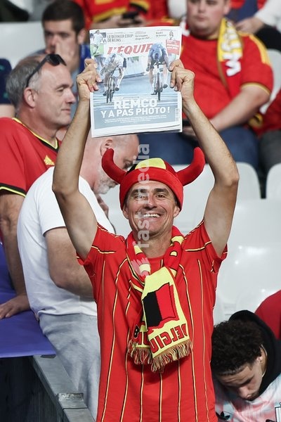 Red Devils' supporters pictured before a soccer game between France and Belgian national team Red Devils, on Monday 5 October 2026 in Saint-Denis, France, the fourth (of 6) game of the UEFA Nations League group stage