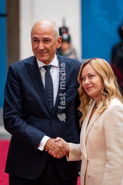 Italian Prime Minister, Giorgia Meloni, receives the Slovenian Prime Minister, Janez Janša, at Palazzo Chigi in Rome, Italy on 05 October 2026