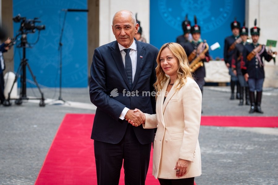 Italian Prime Minister, Giorgia Meloni, receives the Slovenian Prime Minister, Janez Janša, at Palazzo Chigi in Rome, Italy on 05 October 2026
