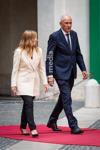 Italian Prime Minister, Giorgia Meloni, receives the Slovenian Prime Minister, Janez Janša, at Palazzo Chigi in Rome, Italy on 05 October 2026