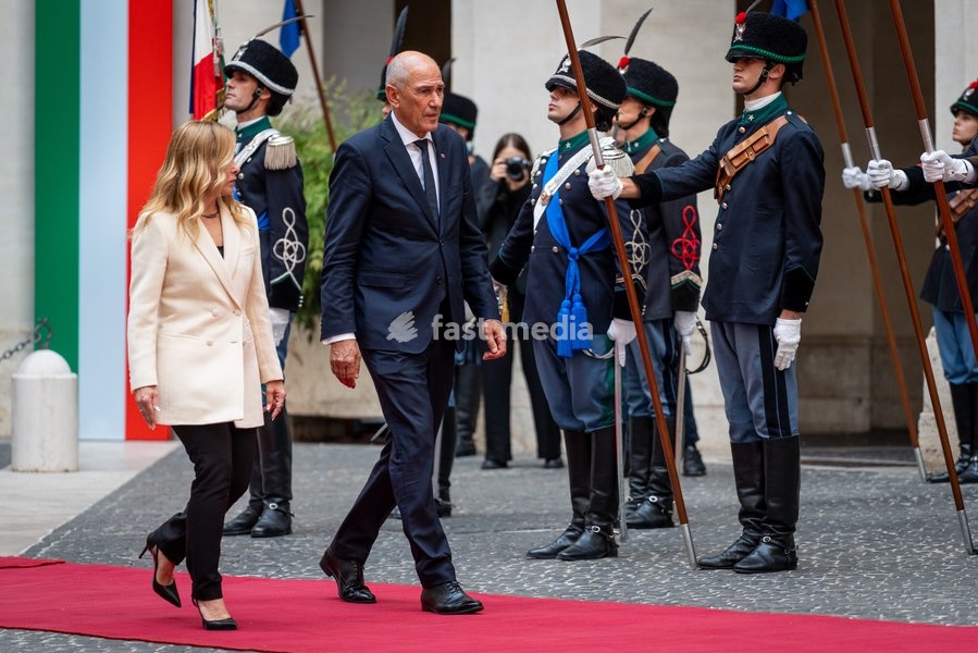 Italian Prime Minister, Giorgia Meloni, receives the Slovenian Prime Minister, Janez Janša, at Palazzo Chigi in Rome, Italy on 05 October 2026