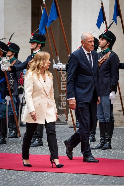 Italian Prime Minister, Giorgia Meloni, receives the Slovenian Prime Minister, Janez Janša, at Palazzo Chigi in Rome, Italy on 05 October 2026