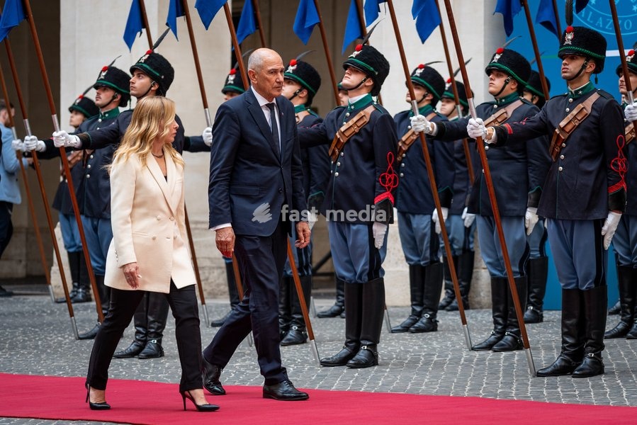 Italian Prime Minister, Giorgia Meloni, receives the Slovenian Prime Minister, Janez Janša, at Palazzo Chigi in Rome, Italy on 05 October 2026
