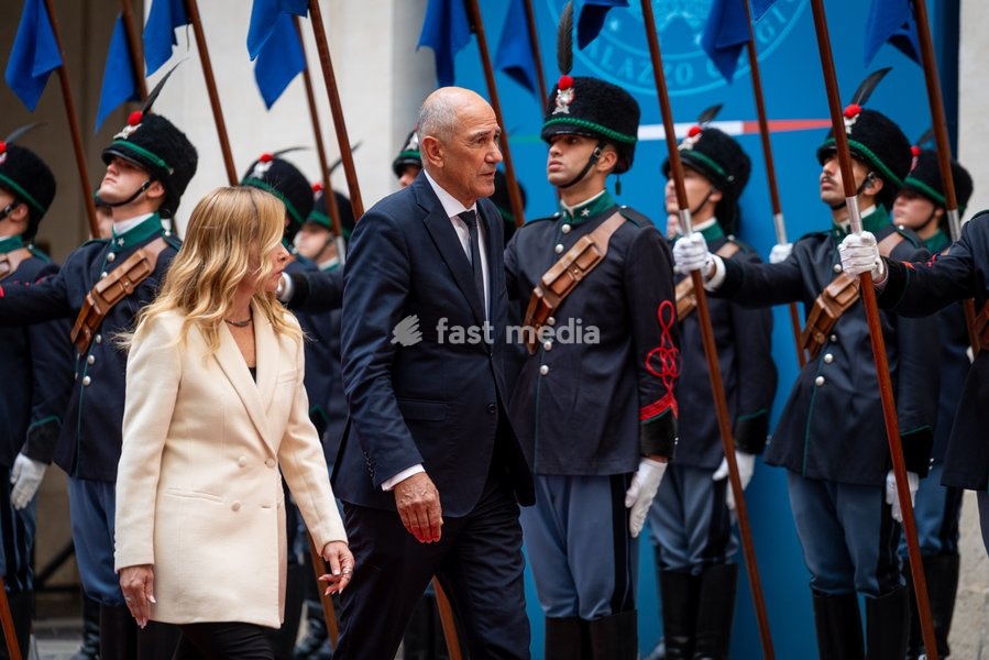 Italian Prime Minister, Giorgia Meloni, receives the Slovenian Prime Minister, Janez Janša, at Palazzo Chigi in Rome, Italy on 05 October 2026.