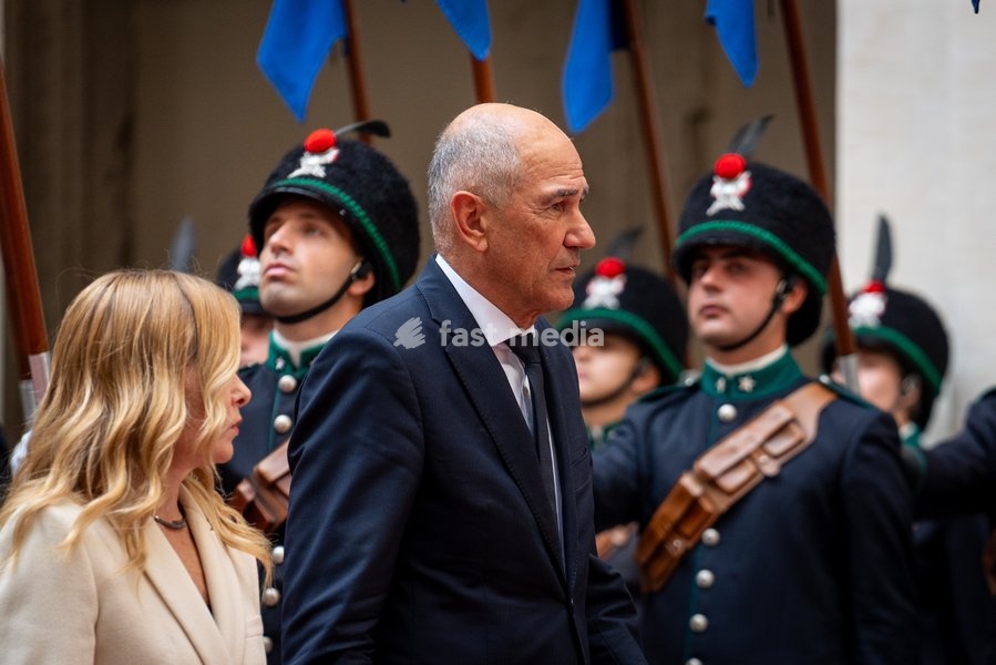 Italian Prime Minister, Giorgia Meloni, receives the Slovenian Prime Minister, Janez Janša, at Palazzo Chigi in Rome, Italy on 05 October 2026.