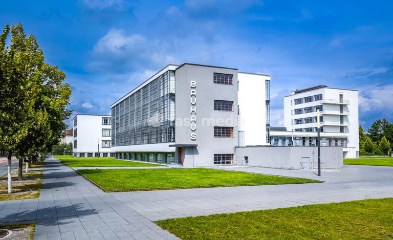Bauhaus Dessau, iconic modernist architecture by Walter Gropius, glass curtain wall facade, Dessau, Saxony-Anhalt, Germany
