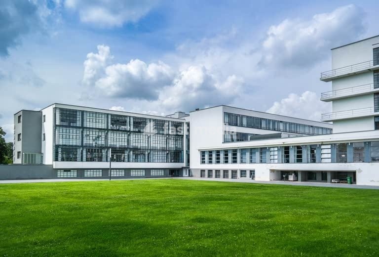Bauhaus Dessau, iconic modernist architecture by Walter Gropius, glass curtain wall facade, Dessau, Saxony-Anhalt, Germany
