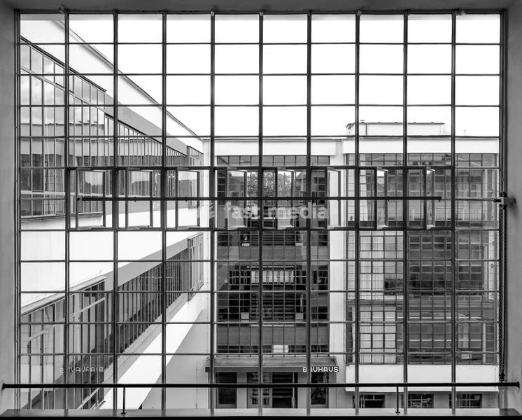Bauhaus Dessau, iconic modernist architecture by Walter Gropius, glass curtain wall facade, Dessau, Saxony-Anhalt, Germany