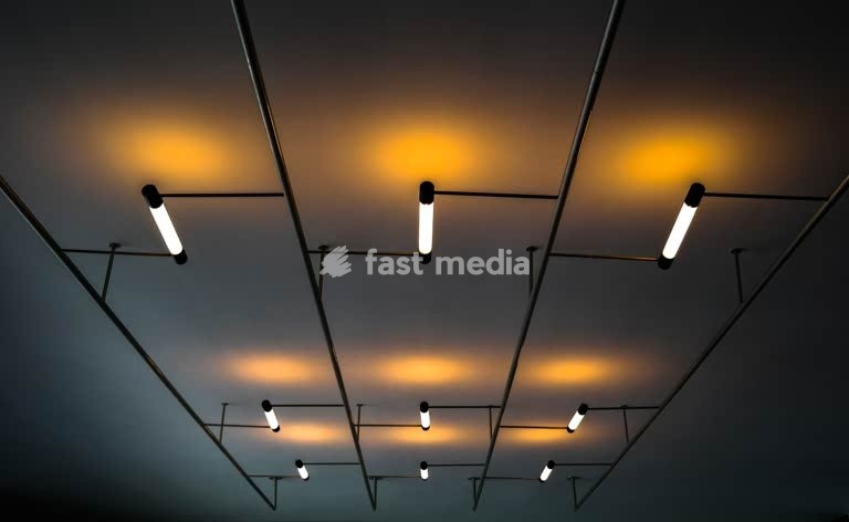 Bauhaus Dessau, interior, lights, iconic modernist architecture by Walter Gropius, Dessau, Saxony-Anhalt, Germany