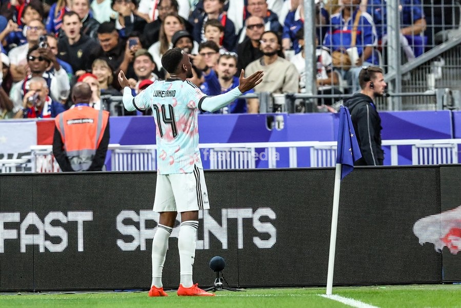 Belgium's Dodi Lukebakio celebrates after scoring during a soccer game between France and Belgian national team Red Devils, on Monday 5 October 2026 in Saint-Denis, France, the fourth (of 6) game of the UEFA Nations League group stage