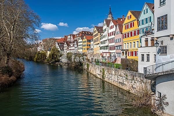 Famous traditional semi-stressed houses on the riverbank of Tübingen in southern Germany