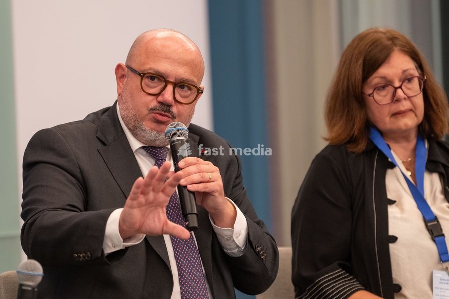 Minister of Interior Bernard Quintin (L) is pictured at a Vias Institute press conference held in connection with the National Road Safety Forum, on Tuesday 6 October 2026, in Brussels