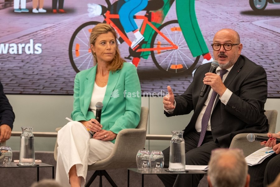 Minister of Justice Annelies Verlinden and Minister of Interior Bernard Quintin are pictured at a Vias Institute press conference held in connection with the National Road Safety Forum, on Tuesday 6 October 2026, in Brussels