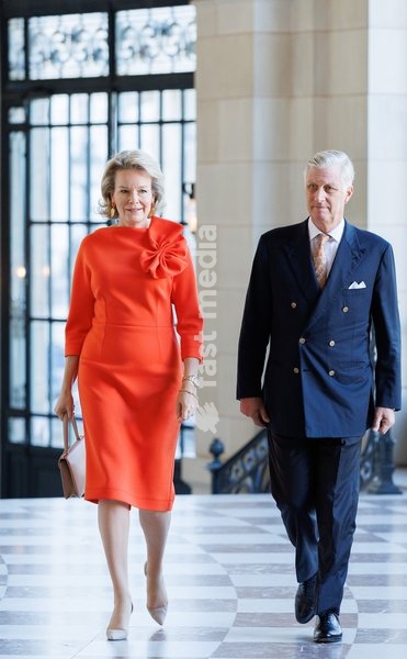 Queen Mathilde of Belgium and King Philippe - Filip of Belgium pictured during a royal meeting with the top Belgian athletes who have distinguished themselves over the past two years, at Laken Royal Castle, on Tuesday 6 October 2026. This concerns athletes who won a medal at a European or World…