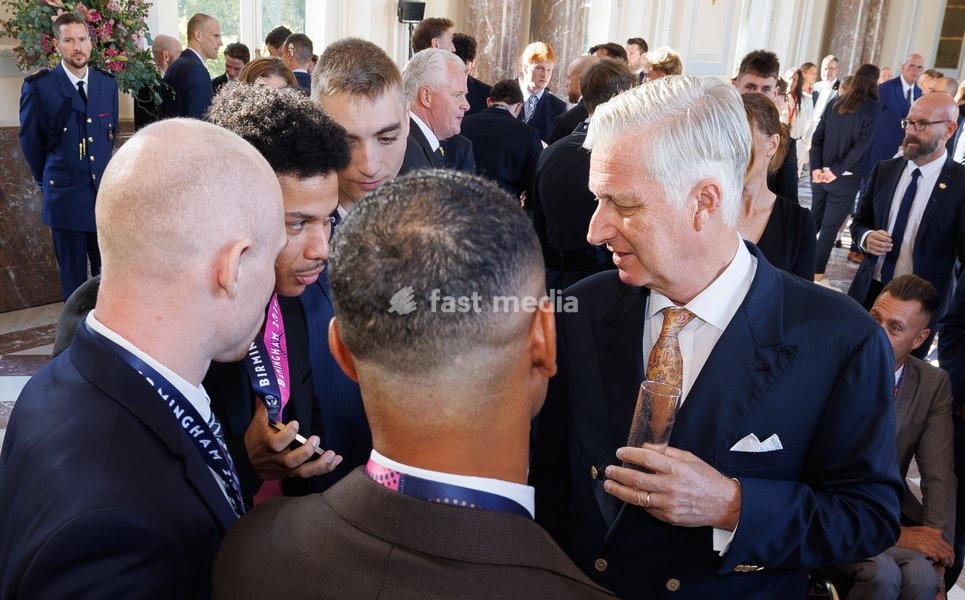 King Philippe - Filip of Belgium pictured during a royal meeting with the top Belgian athletes who have distinguished themselves over the past two years, at Laken Royal Castle, on Tuesday 6 October 2026. This concerns athletes who won a medal at a European or World Championship in an Olympic or…