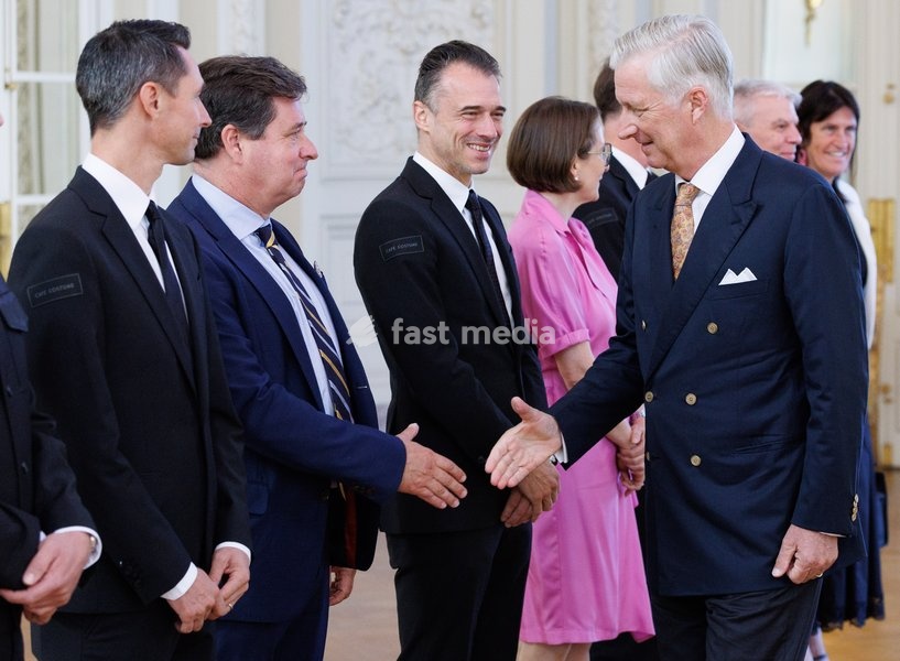 King Philippe - Filip of Belgium pictured during a royal meeting with the top Belgian athletes who have distinguished themselves over the past two years, at Laken Royal Castle, on Tuesday 6 October 2026. This concerns athletes who won a medal at a European or World Championship in an Olympic or…