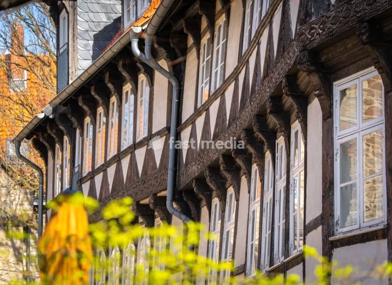 Half timbered houses in Magni district, reconstructed historic street, Brunswick, Lower Saxony, Germany. Most of the city was destroyed in WWII
