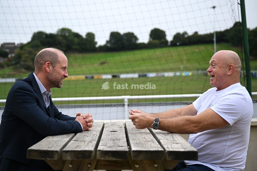 ILMINSTER, ENGLAND - OCTOBER 06: Prince William, Prince of Wales and Ross Kemp speak during his visit to the launch of the National Emergency Trust's "Ready Together" Toolkiton October 06, 2026 in Ilminster, England. The Prince of Wales visited Ilminster in Somerset to learn about communities…