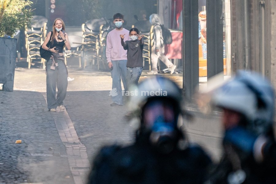 Youths and children confront riot police as students gather outside several schools in Liège during a protest against education reforms and budget cuts, on Tuesday 6 October 2026. Yesterday police arrested 16 people after the protests turned violent. The protests in French-speaking Belgium have…