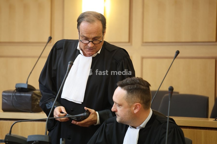 Lawyer Jean-Philippe Mayence pictured at the verdict session of the assize trial of Nicolas Ullens de Schooten at the Assize Court of the Brabant Wallon province in Nivelles, Tuesday 6 October 2026. Ullens is accused of killing his step-mother, 70 year old Baroness Myriam 'Mimi' Ullens de Schooten…