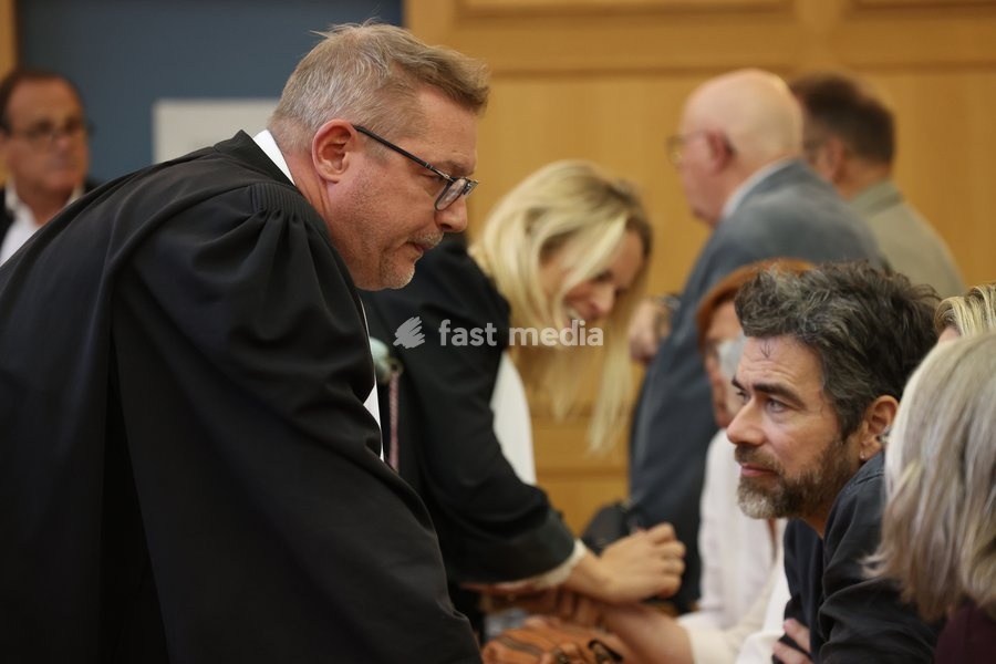Civil party Gilles Lemaire (son of the victim Myriam Ullens) pictured at the verdict session of the assize trial of Nicolas Ullens de Schooten at the Assize Court of the Brabant Wallon province in Nivelles, Tuesday 6 October 2026. Ullens is accused of killing his step-mother, 70 year old Baroness…