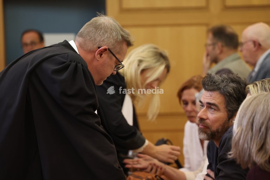 Civil party Gilles Lemaire (son of the victim Myriam Ullens) pictured at the verdict session of the assize trial of Nicolas Ullens de Schooten at the Assize Court of the Brabant Wallon province in Nivelles, Tuesday 6 October 2026. Ullens is accused of killing his step-mother, 70 year old Baroness…