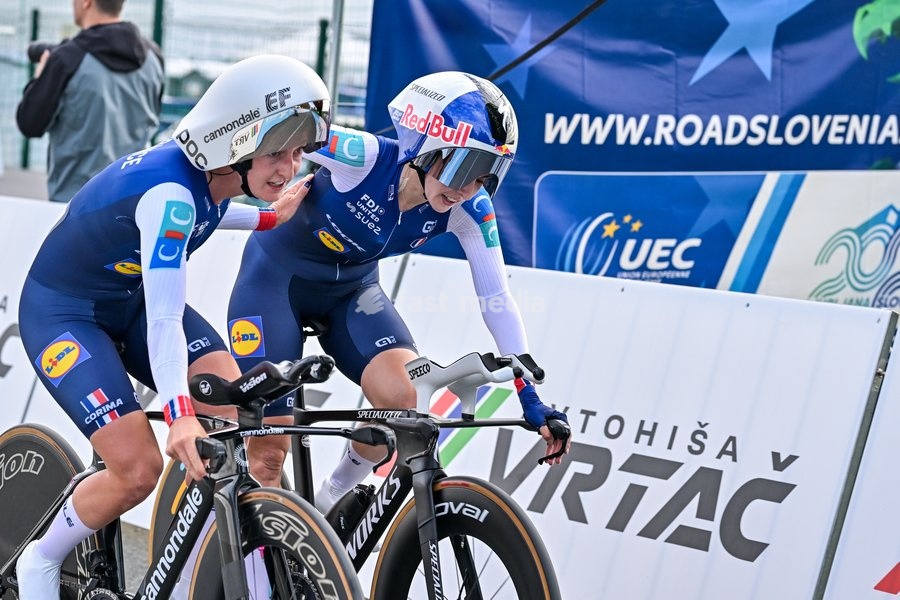 Team France pictured during the time trial mixed relay elite race (44,2 km) at the cycling UEC Road European Championships, in Ljubljana, Slovenia Tuesday 6 October 2026. The UEC Road European Championships are taking place from 02 to 07 October in Ljubljana, Slovenia
