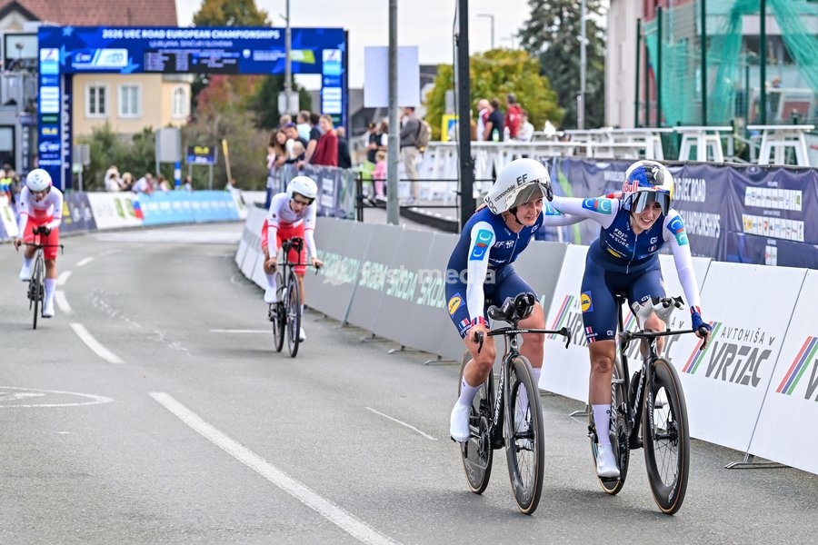 Team France pictured during the time trial mixed relay elite race (44,2 km) at the cycling UEC Road European Championships, in Ljubljana, Slovenia Tuesday 6 October 2026. The UEC Road European Championships are taking place from 02 to 07 October in Ljubljana, Slovenia