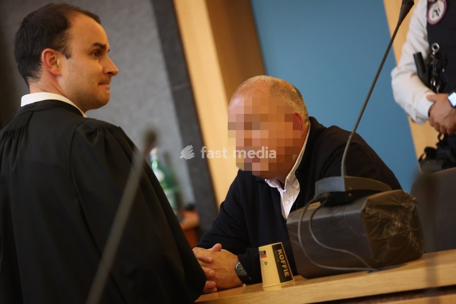 Nicolas Ullens de Schootens pictured at the verdict session of the assize trial of Nicolas Ullens de Schooten at the Assize Court of the Brabant Wallon province in Nivelles, Tuesday 6 October 2026. Ullens is accused of killing his step-mother, 70 year old Baroness Myriam 'Mimi' Ullens de Schooten…