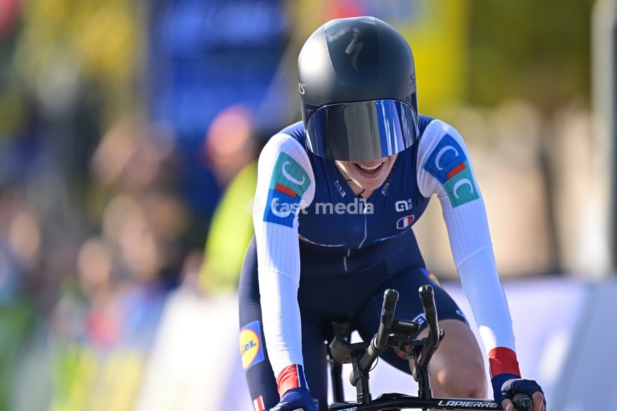 France's Thais Poirier pictured in action during the Women Junior Individual Time Trial race (22km) at the cycling UEC Road European Championships, in Ljubljana, Slovenia, on Wednesday 7 October 2026. The UEC Road European Championships are taking place from 02 to 07 October in Ljubljana, Slovenia