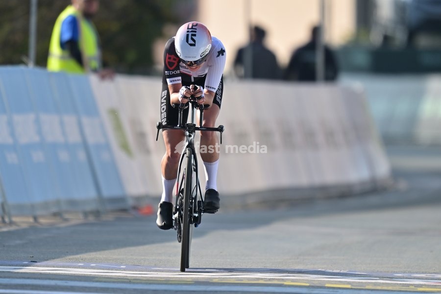 Switzerland's Elia Marthe pictured in action during the Women Junior Individual Time Trial race (22km) at the cycling UEC Road European Championships, in Ljubljana, Slovenia, on Wednesday 7 October 2026. The UEC Road European Championships are taking place from 02 to 07 October in Ljubljana,…