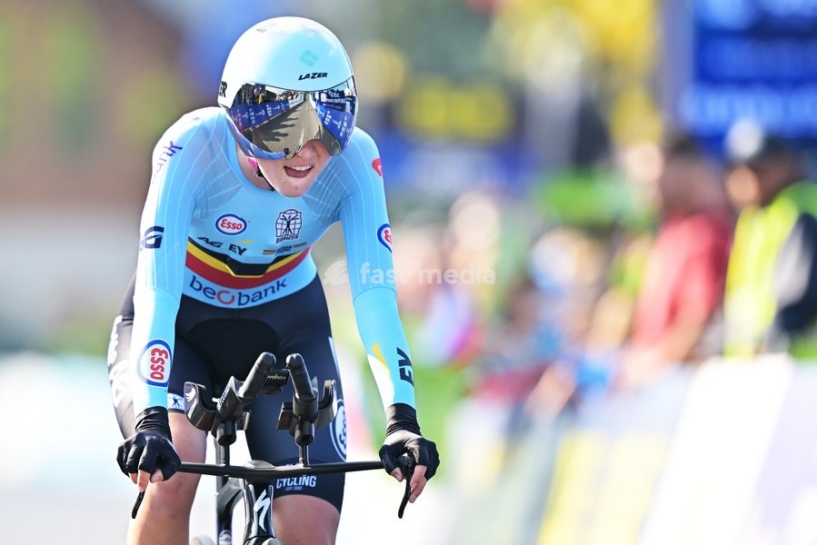 Belgium's Laura Five finishes as second in the Women Junior Individual Time Trial race (22km) at the cycling UEC Road European Championships, in Ljubljana, Slovenia, on Wednesday 7 October 2026. The UEC Road European Championships are taking place from 02 to 07 October in Ljubljana, Slovenia