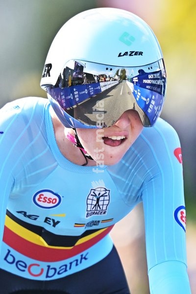 Belgium's Laura Five finishes as second in the Women Junior Individual Time Trial race (22km) at the cycling UEC Road European Championships, in Ljubljana, Slovenia, on Wednesday 7 October 2026. The UEC Road European Championships are taking place from 02 to 07 October in Ljubljana, Slovenia