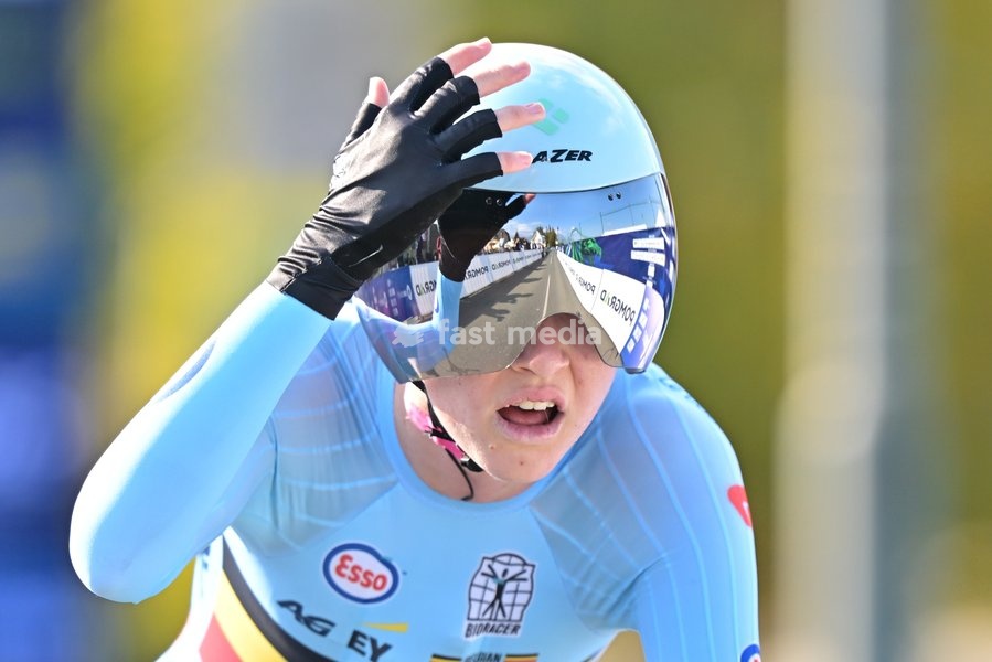 Belgium's Laura Five finishes as second in the Women Junior Individual Time Trial race (22km) at the cycling UEC Road European Championships, in Ljubljana, Slovenia, on Wednesday 7 October 2026. The UEC Road European Championships are taking place from 02 to 07 October in Ljubljana, Slovenia