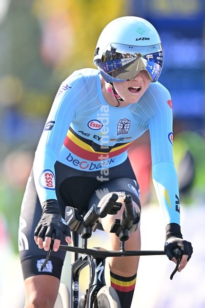 Belgium's Laura Five finishes as second in the Women Junior Individual Time Trial race (22km) at the cycling UEC Road European Championships, in Ljubljana, Slovenia, on Wednesday 7 October 2026. The UEC Road European Championships are taking place from 02 to 07 October in Ljubljana, Slovenia