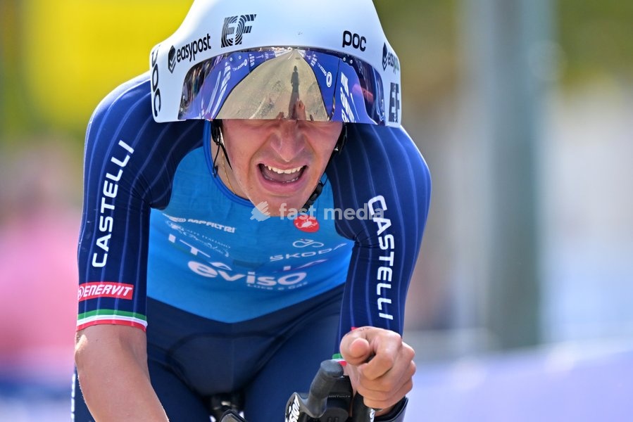 Italy's Roberto Capello crosses the finish line of the Men U23 Individual Time Trial race (22km) at the cycling UEC Road European Championships, in Ljubljana, Slovenia, on Wednesday 7 October 2026. The UEC Road European Championships are taking place from 02 to 07 October in Ljubljana, Slovenia