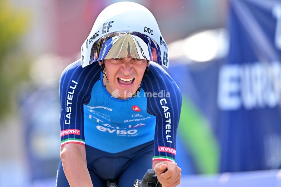 Italy's Roberto Capello crosses the finish line of the Men U23 Individual Time Trial race (22km) at the cycling UEC Road European Championships, in Ljubljana, Slovenia, on Wednesday 7 October 2026. The UEC Road European Championships are taking place from 02 to 07 October in Ljubljana, Slovenia