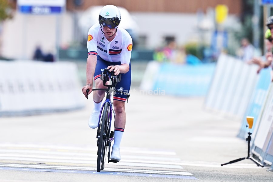 Great Britain's Ben Wiggins crosses the finish line of the Men U23 Individual Time Trial race (22km) at the cycling UEC Road European Championships, in Ljubljana, Slovenia, on Wednesday 7 October 2026. The UEC Road European Championships are taking place from 02 to 07 October in Ljubljana, Slovenia