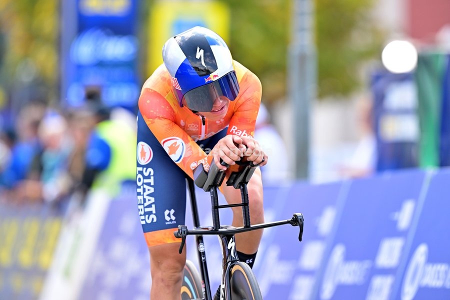 Netherlands' Michiel Mouris crosses the finish line of the Men U23 Individual Time Trial race (22km) at the cycling UEC Road European Championships, in Ljubljana, Slovenia, on Wednesday 7 October 2026. The UEC Road European Championships are taking place from 02 to 07 October in Ljubljana, Slovenia